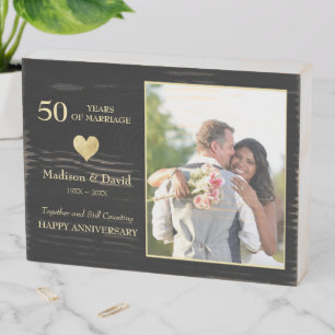 Custom Photo Golden Anniversary Wooden Box Sign