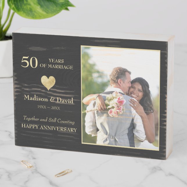 Custom Photo Golden Anniversary  Wooden Box Sign (In Situ Horizontal)