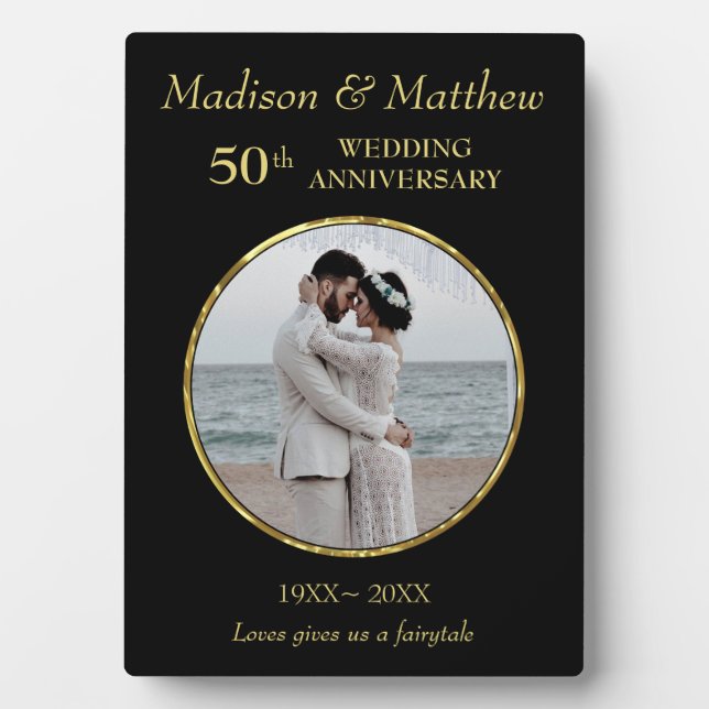 Custom Photo Golden & Black Anniversary Plaque (Front)