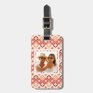 Custom Photo Golden ikat geometric pattern Luggage Tag