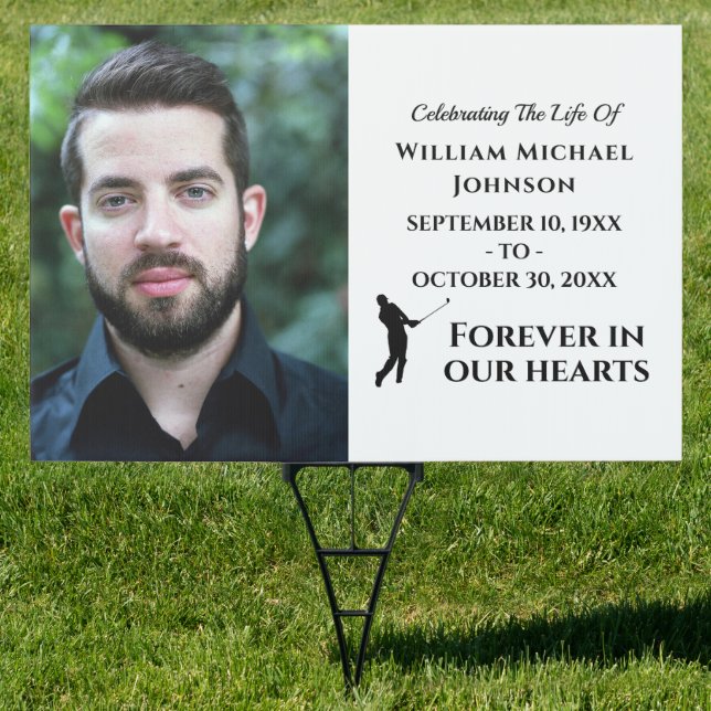 Custom Photo Golf Forever In Our Hearts Memorial Sign (Insitu)