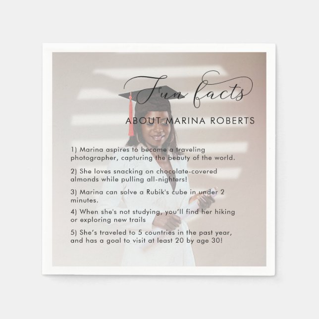 Custom Photo Graduate Fun Facts Graduation Party Napkins (Front)