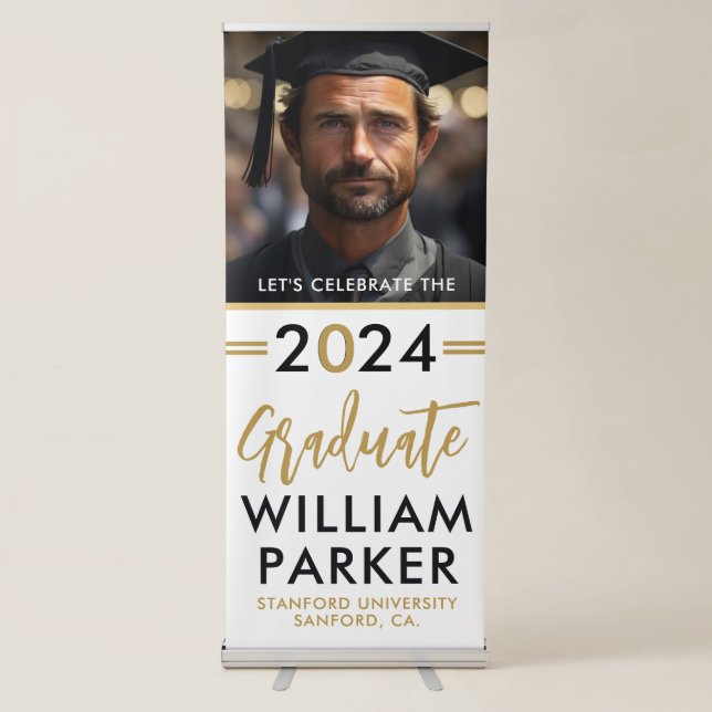 Custom Photo Graduate Gold Black Typography  Retractable Banner (Front)