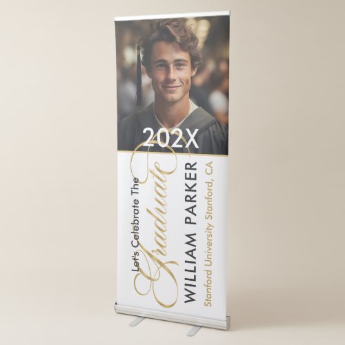 Custom Photo Graduate Gold White Typography Retractable Banner