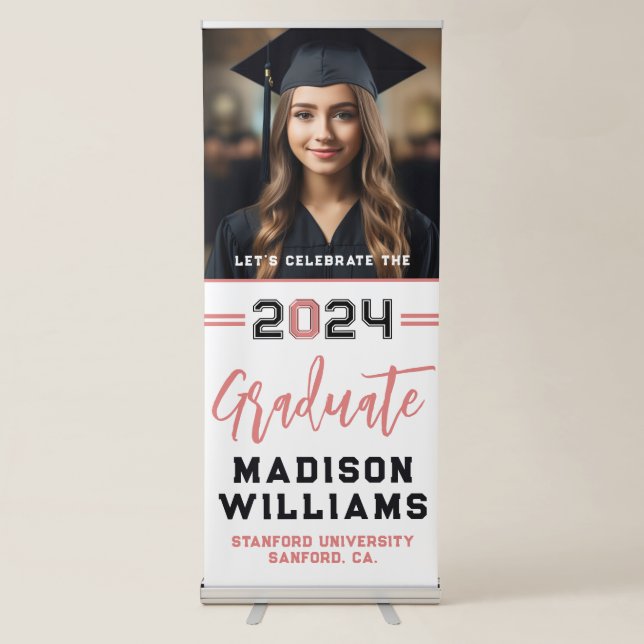 Custom Photo Graduate Pink Black Typography  Retractable Banner (Front)
