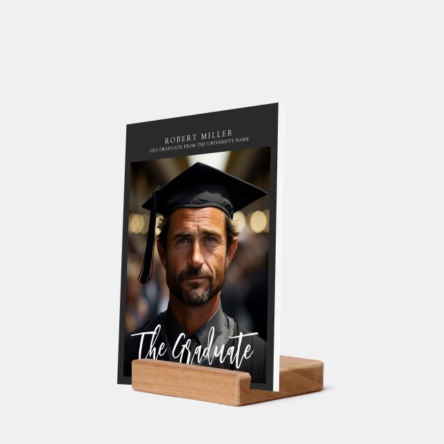 Custom Photo Graduate Script Typography On Gray Holder (Woodblock Angle)