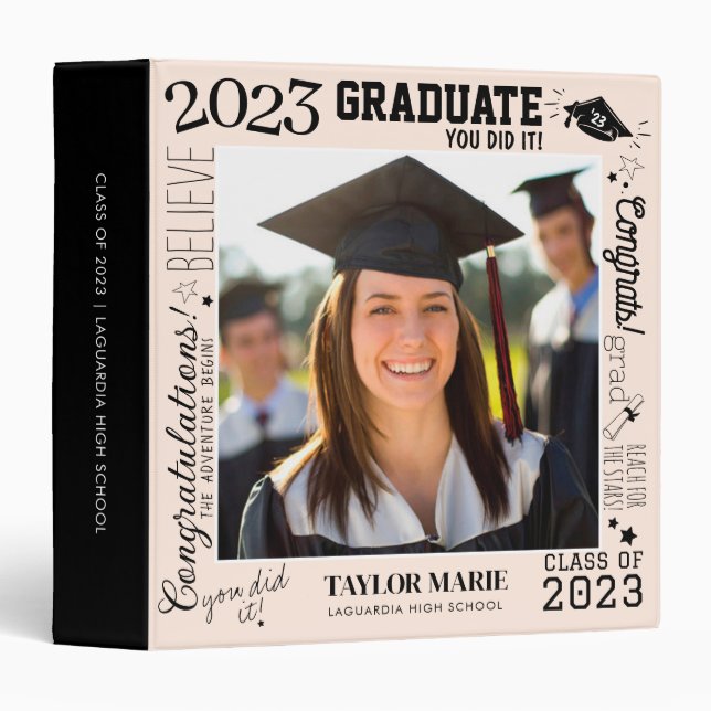 Custom Photo Graduation 2023 Scrapbook Pink 3 Ring Binder (Front/Spine)
