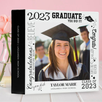 Custom Photo Graduation 2023 Scrapbook White 3 Ring Binder by marisuvalencia at Zazzle
