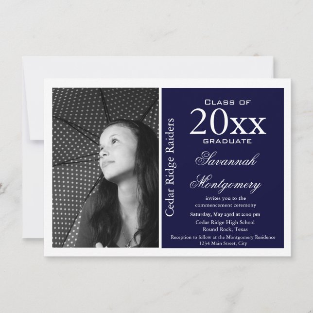 Custom Photo Graduation Announcements Navy (Front)