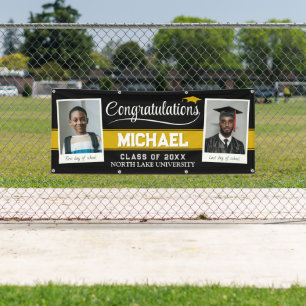 Custom Photo Graduation Banner, Black Then and Now Banner
