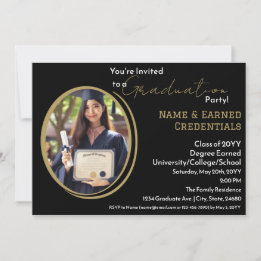 Custom Photo Graduation Black, White & Gold Party Announcement