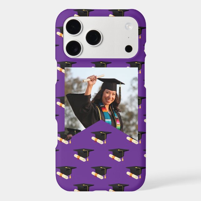 Custom Photo Graduation Diploma Purple Pattern iPhone Case (Back)