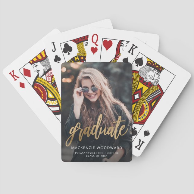 Custom Photo Graduation Gold Script Poker Cards (Back)