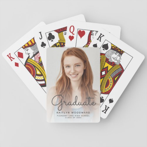 Custom Photo Graduation Gray Handwriting Poker Cards