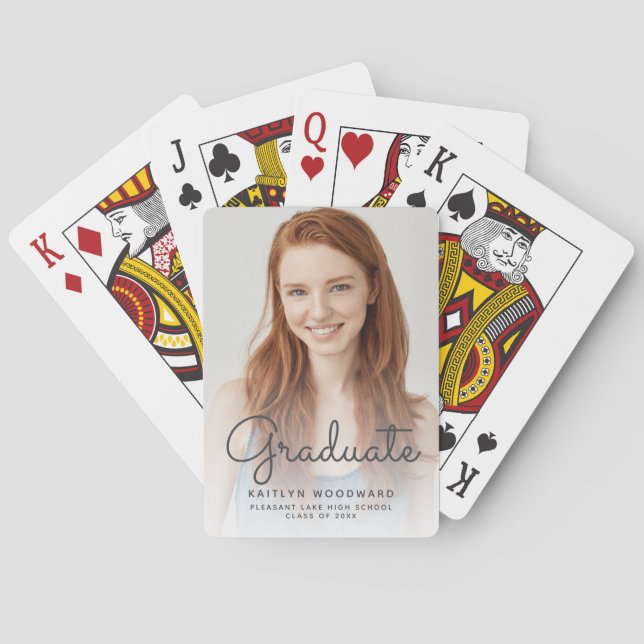 Custom Photo Graduation Gray Handwriting Poker Cards (Back)