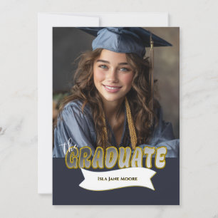 Custom Photo Graduation Party Invitation Blue Gold