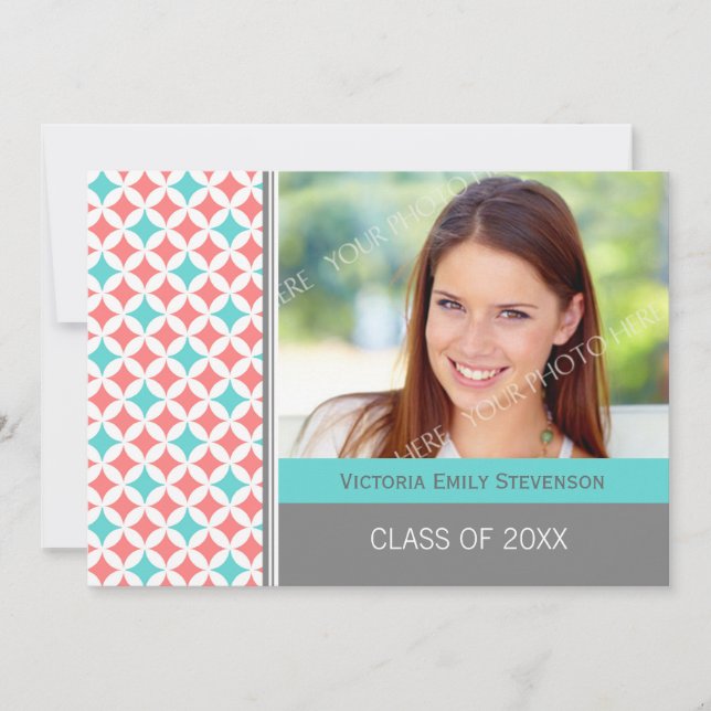 Custom Photo Graduation Party Invitation Coral (Front)