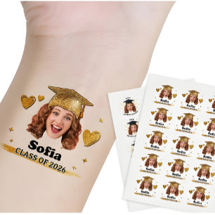 Custom Photo Graduation Personalized Name & Class  Temporary Tattoos