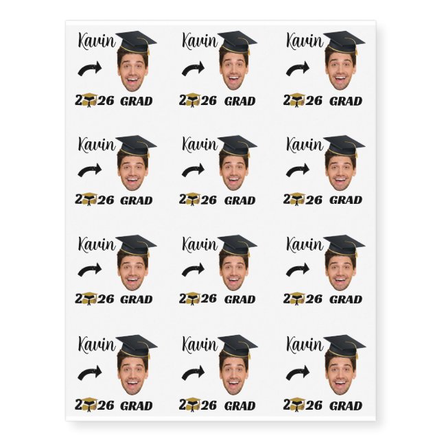 Custom Photo Graduation Personalized Name & Year  Temporary Tattoos (Front)