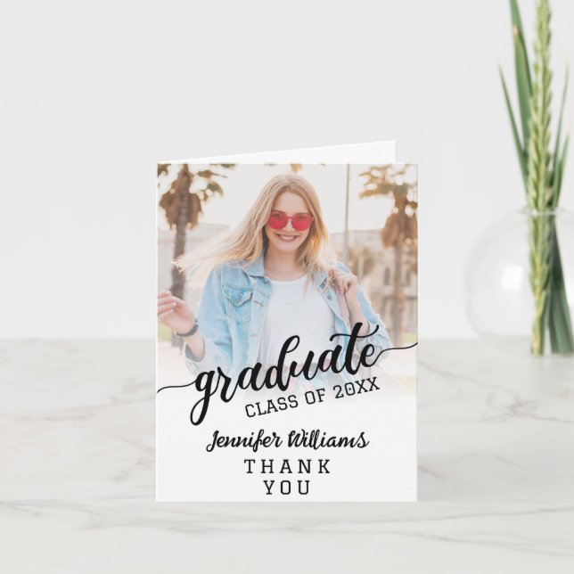 Custom Photo Graduation with Message Letterpress Thank You Card (Front)