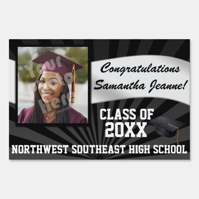 Custom Photo Graduation Yard Sign, Black Sign (Front)