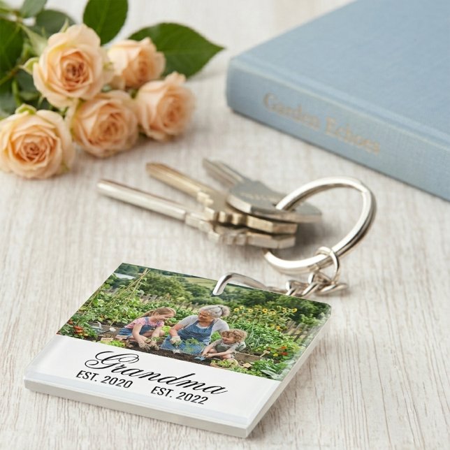 Custom Photo Grandma Established Family Keepsake Keychain (Custom Photo Grandma Established Family Keepsake Keychain)