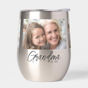 Custom Photo Grandma Established Year Thermal Wine Tumbler