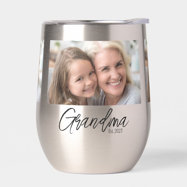 Custom Photo Grandma Established Year Thermal Wine Tumbler (Left)