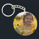 Custom Photo Grandma Keychain<br><div class="desc">Custom Grandma Established Modern Elegant Photo Design. Replace the photo with grandkids and change the year she became a grandma - or grandkids names to tell her that we love you.  Customize with colors,  fonts,  words.  

With a grateful heart, 
Anya</div>