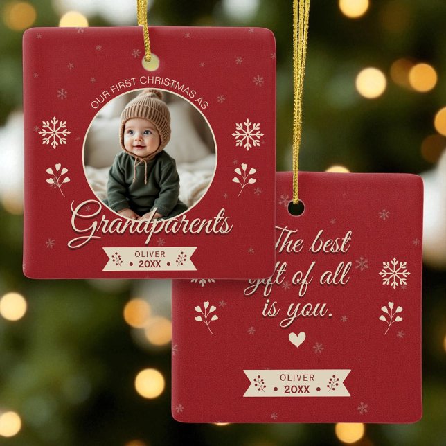 Custom Photo Grandparents First Christmas  Ceramic Ornament (Creator Uploaded)