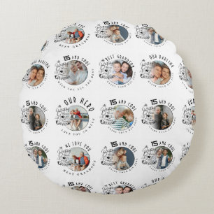 Custom Photo Grandson Birthday Round Pillow