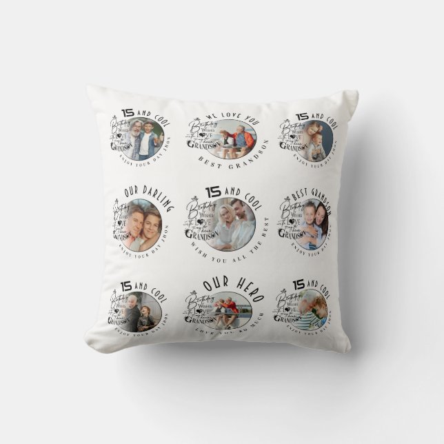 Custom Photo Grandson Birthday Throw Pillow (Front)