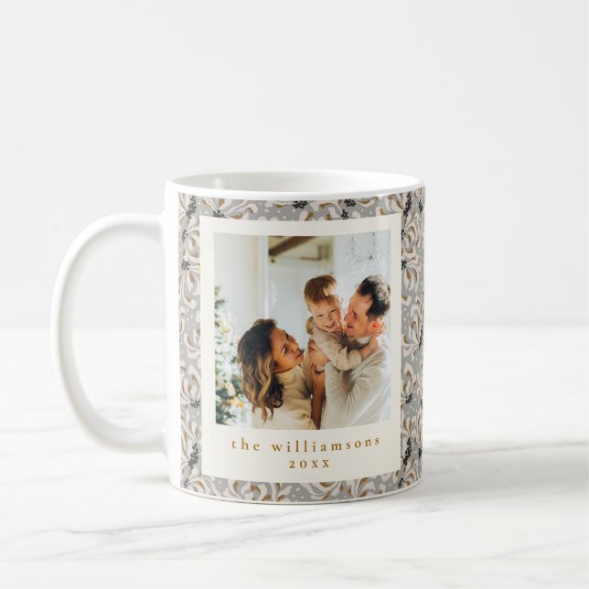 Custom Photo Gray Art Elegant Vertical Christmas Coffee Mug (Left)