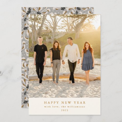 Custom Photo Gray Art Elegant Vertical New Year  Holiday Card
