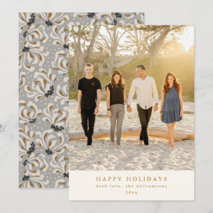 Custom Photo Gray Botanical Elegant Vertical Flat Holiday Card