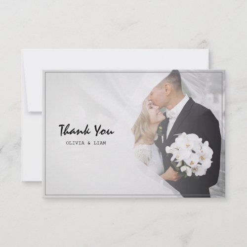 Custom Photo Gray Frame Wedding Thank You Card