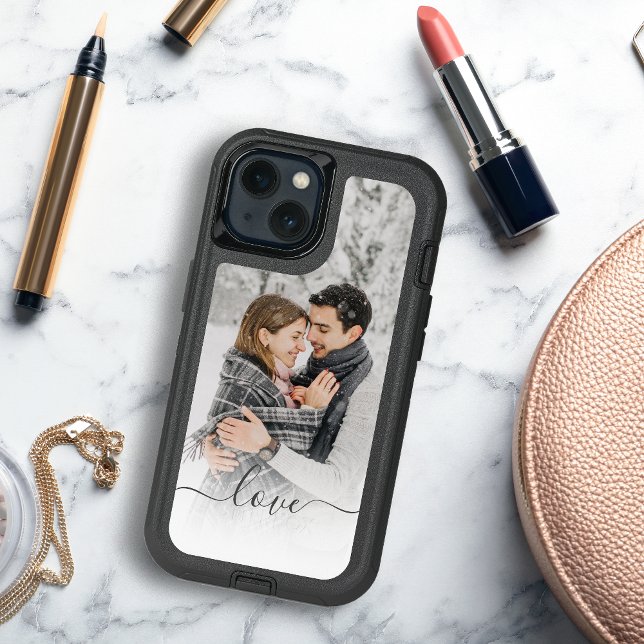Custom Photo Gray Love Script Otterbox iPhone Case (Creator Uploaded)