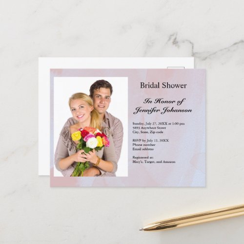 Custom Photo Gray Marble Bridal Shower Invitation Postcard