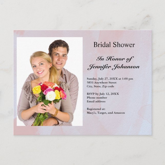 Custom Photo Gray Marble Bridal Shower Invitation Postcard (Front)