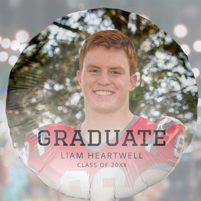 Custom Photo Gray Typography Sporty Graduation Balloon (Creator Uploaded)