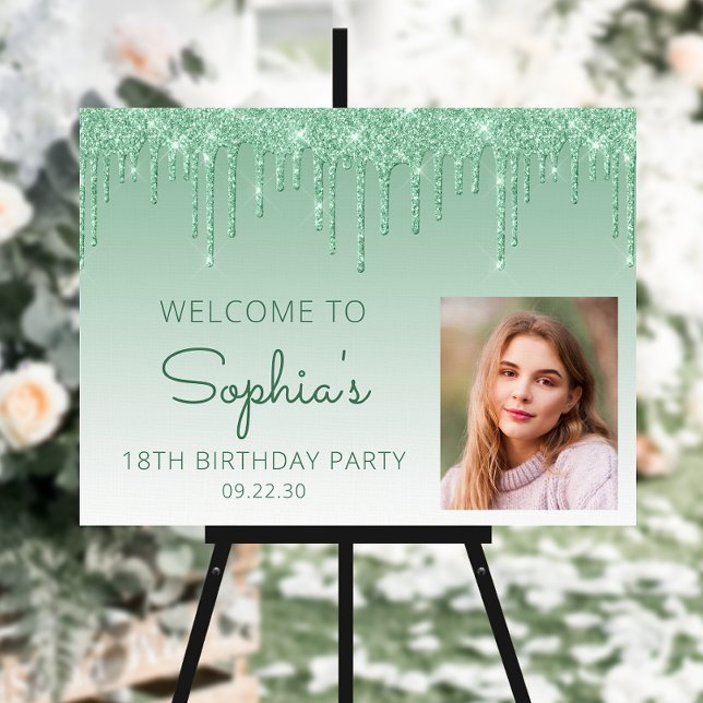 Custom Photo Green 18th Birthday Welcome Foam Board (Creator Uploaded)