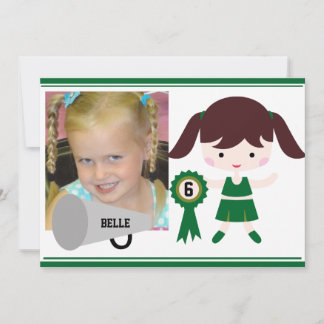 Custom Photo Green Cheerleader Birthday Invite