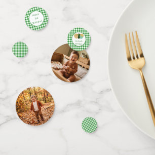 Custom Photo Green Gingham Balloons Birthday Confetti