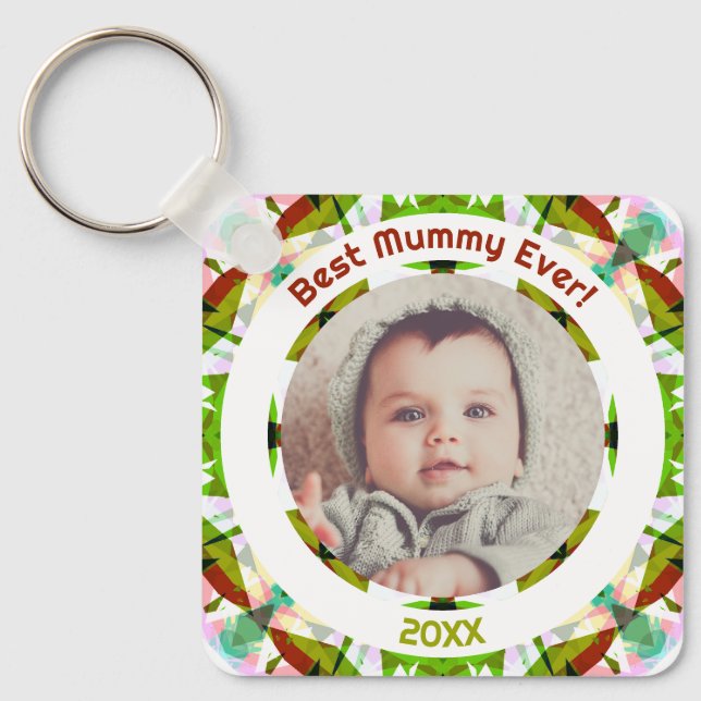 Custom Photo Green Mother’s Day Best Mommy Ever Keychain (Front)