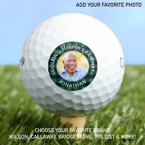 Custom Photo Green Plaid Golfer Memorial  Golf Balls