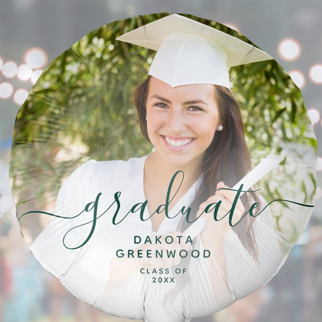 Custom Photo Green Script Personalized Graduation Balloon (Creator Uploaded)