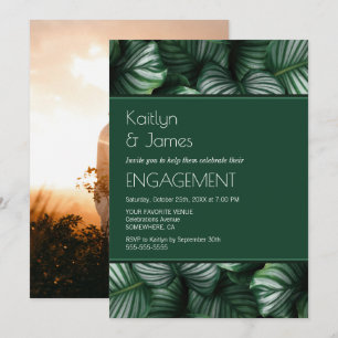Custom Photo Green Tropical Palm Engagement Party Invitation