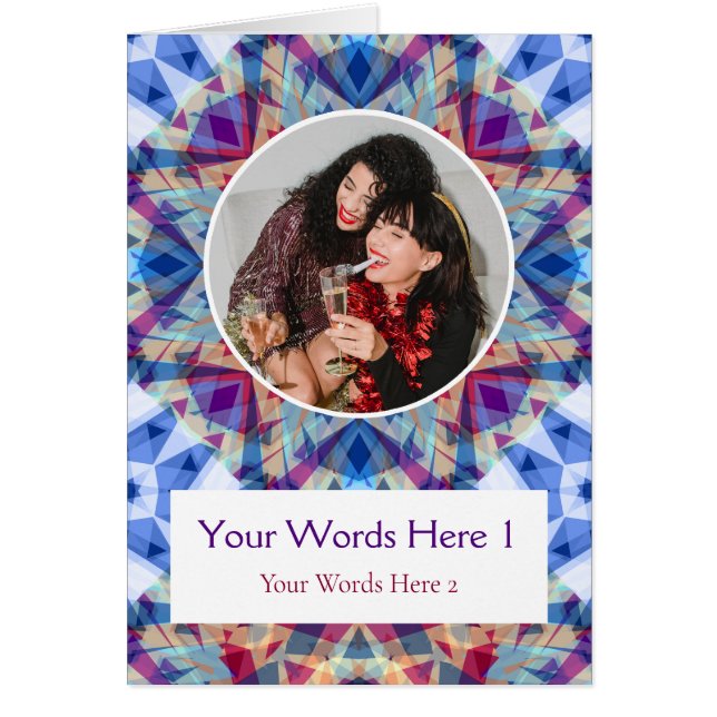 Custom Photo Greeting Blue Star Christmas Card (Front)