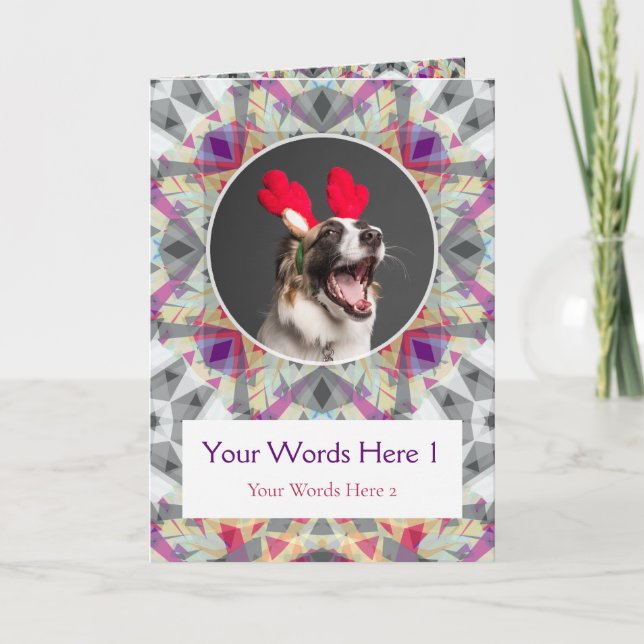 Custom Photo Greeting Gray Purple Christmas Star Holiday Card (Front)