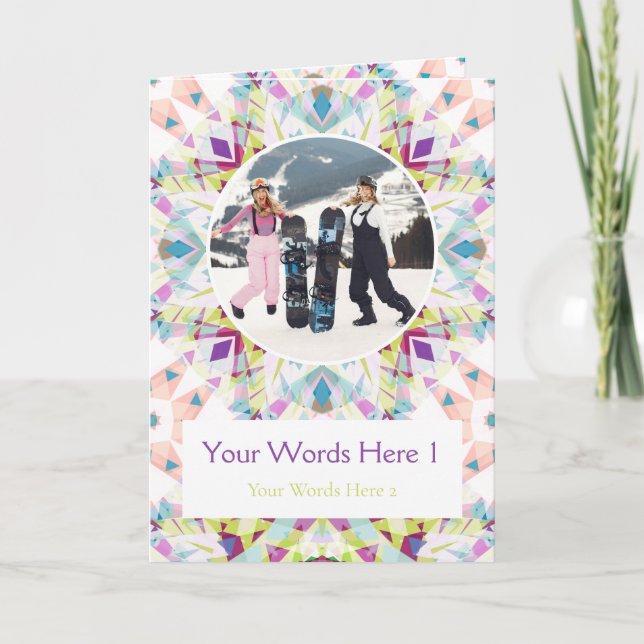 Custom Photo Greeting Purple Star Christmas Card (Front)